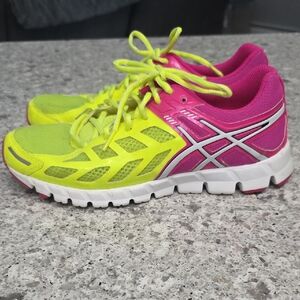 ASICS Women's Bright Pink and Lime Athletic Shoes